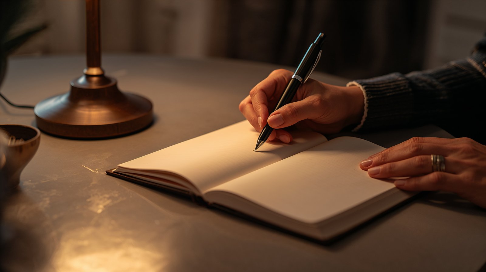 Aufgeschriebene Gedanken in einem Notizbuch gegen Grübelschleifen