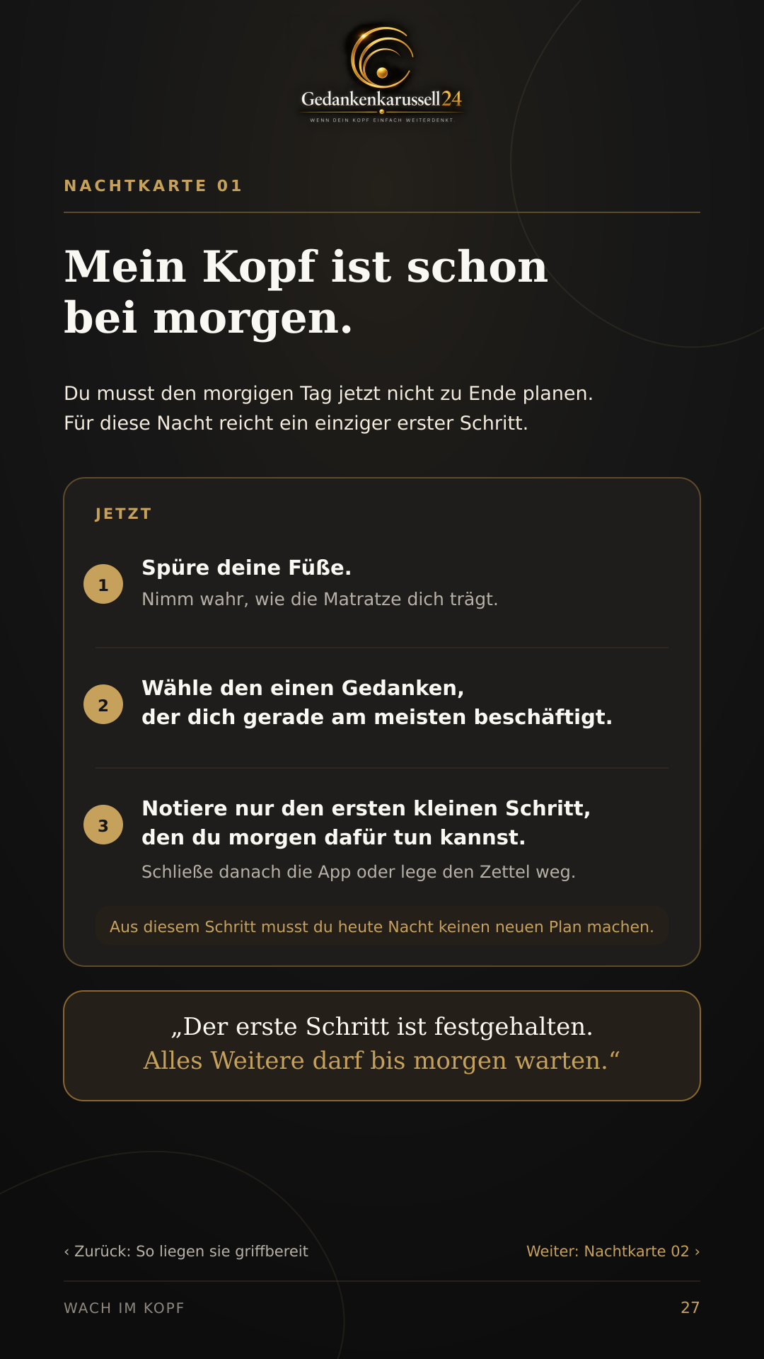 Nachtkarte Mein Kopf ist schon bei morgen