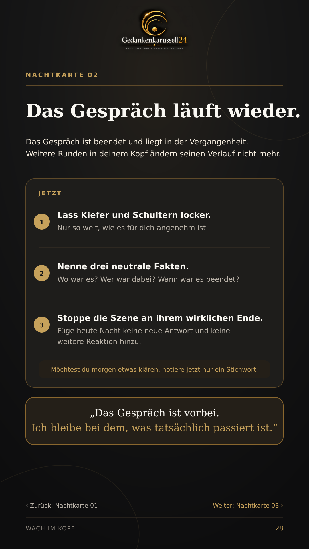 Nachtkarte Das Gespräch läuft wieder